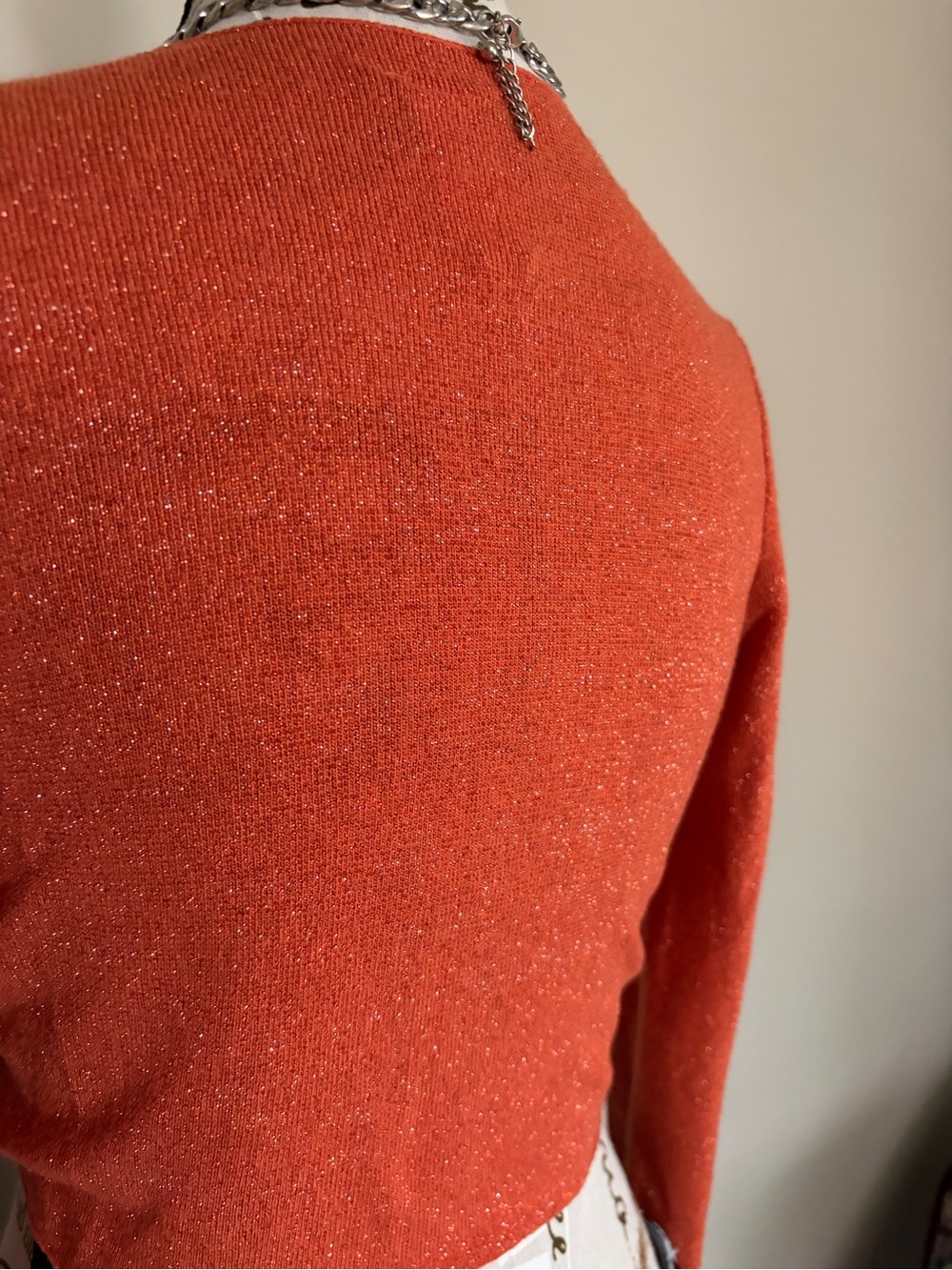 Y2K Burnt Orange Sparkly Cropped Bolero Shrug Long Sleeve Front Tie | Boho Fairy - Picture 5 of 10